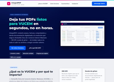 Micrositio de IntegralPDF: convertidor de PDF a especificación VUCEM